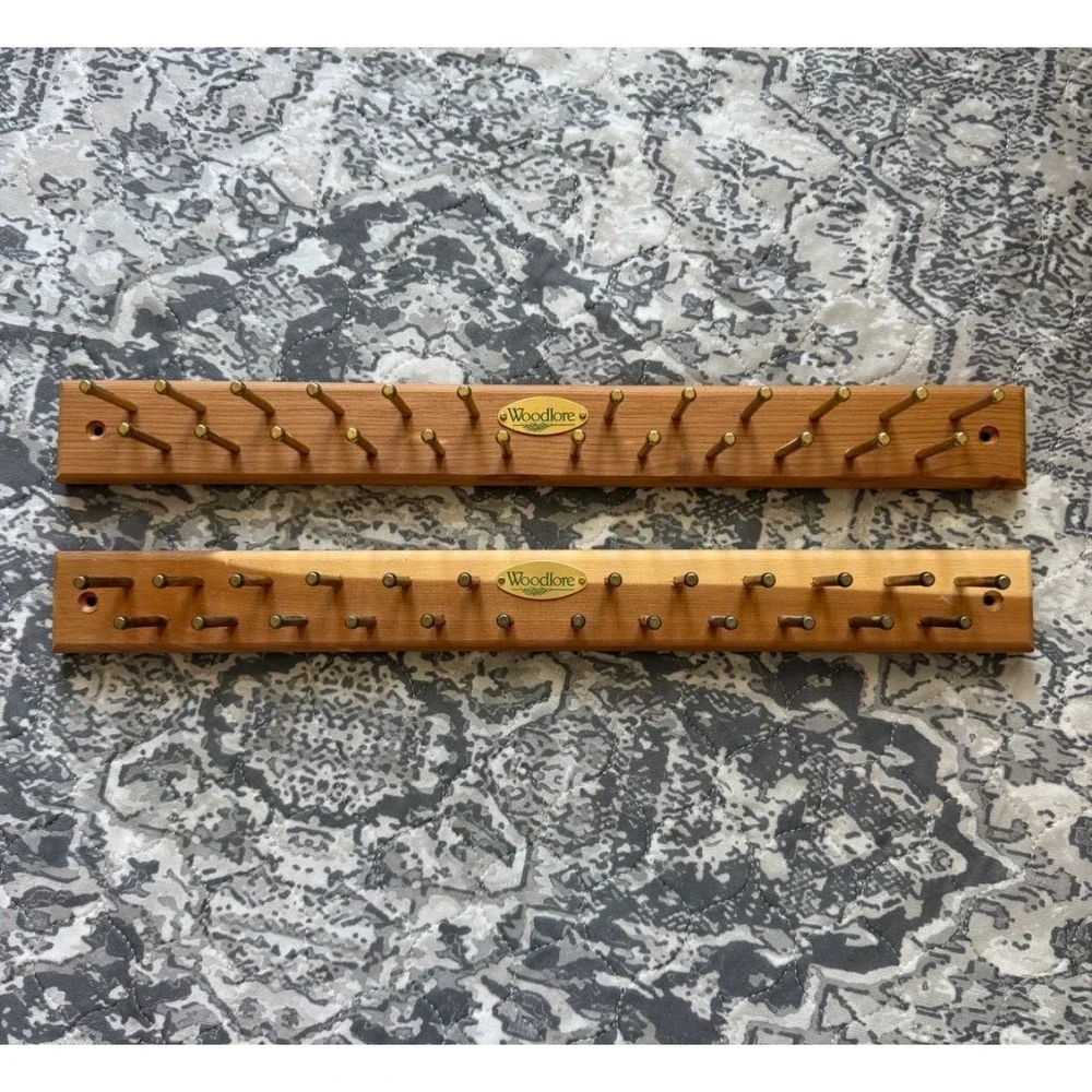 Woodlore Cedar Wood Brass 24 Peg Tie Belt Wall Mount Rack Set of 2